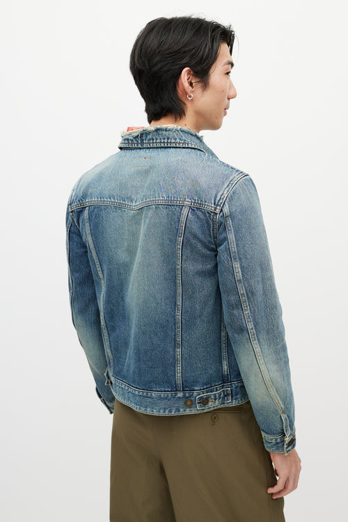 Saint Laurent Blue & Red Bandana Distressed Denim Jacket