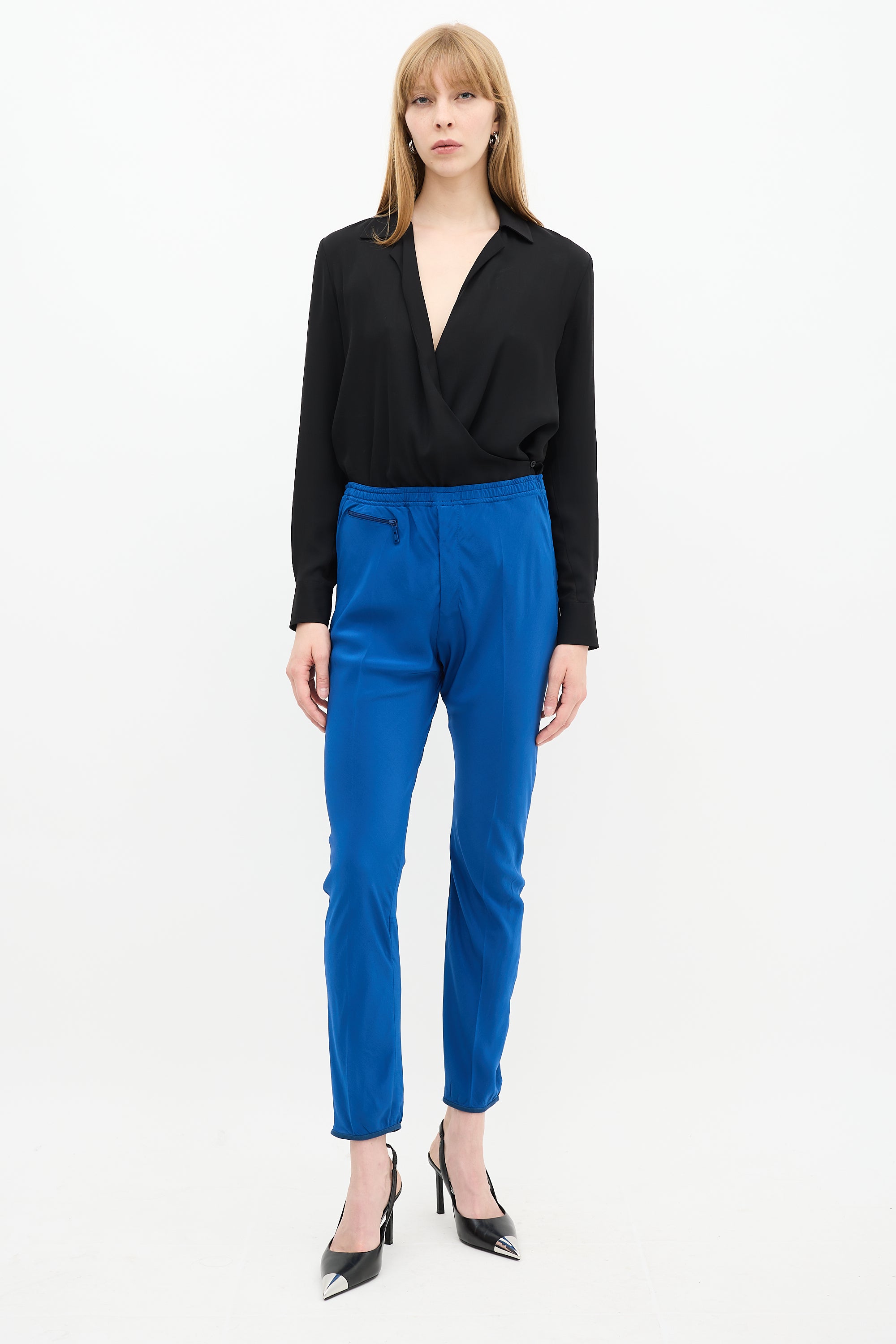 Saint Laurent Blue Silk Zip Pants