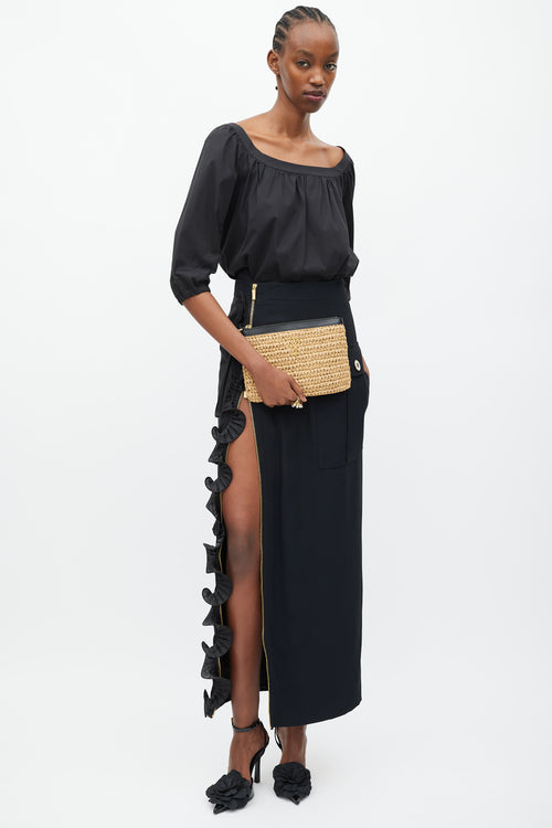 Saint Laurent Brown & Black Raffia Logo Clutch