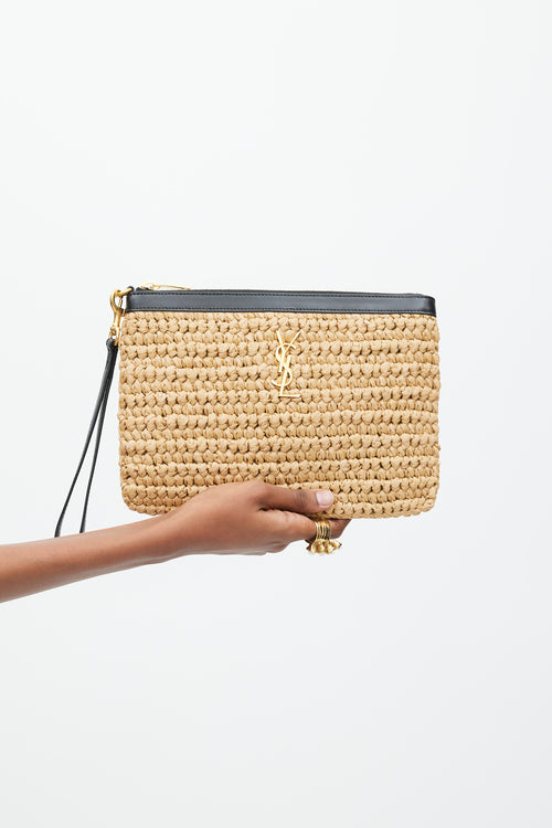 Saint Laurent Brown & Black Raffia Logo Clutch