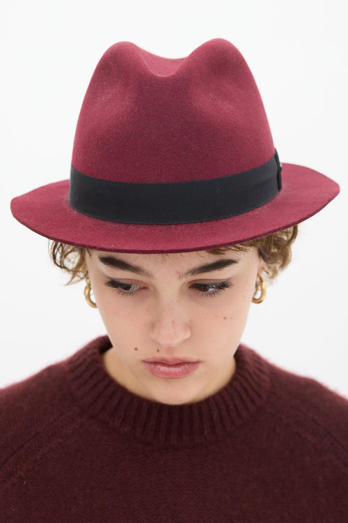 Saint Laurent Burgundy & Black Felt Fedora Hat