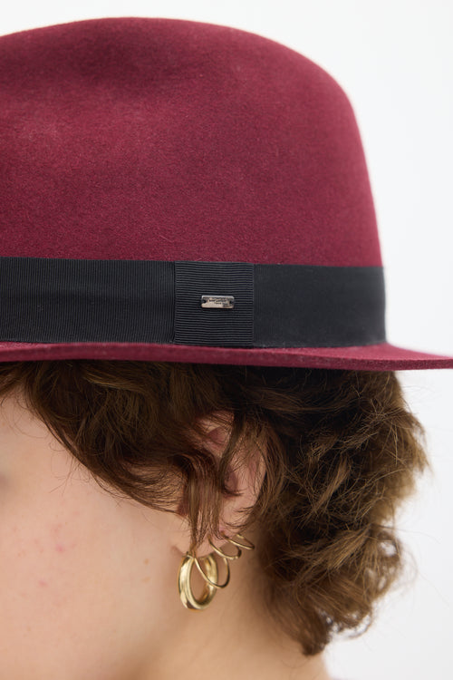 Saint Laurent Burgundy & Black Felt Fedora Hat