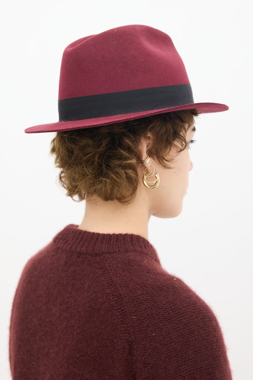 Saint Laurent Burgundy & Black Felt Fedora Hat