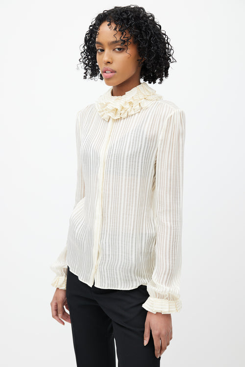 Saint Laurent Cream & Gold Metallic Silk Ruffled Shirt
