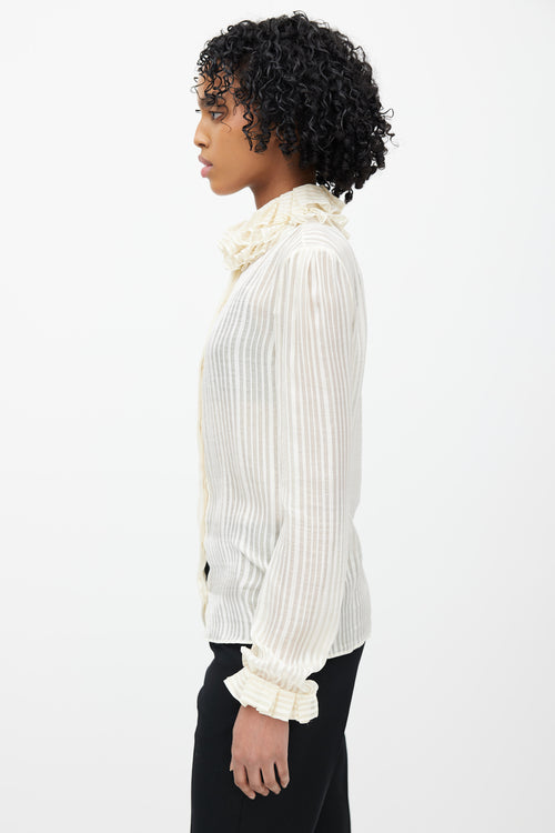 Saint Laurent Cream & Gold Metallic Silk Ruffled Shirt