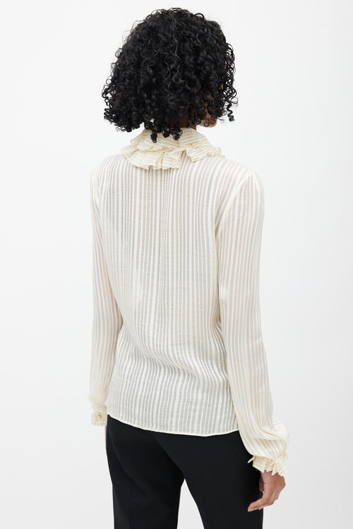 Saint Laurent Cream & Gold Metallic Silk Ruffled Shirt