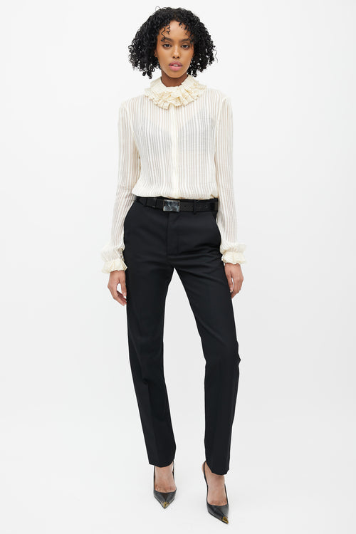 Saint Laurent Cream & Gold Metallic Silk Ruffled Shirt