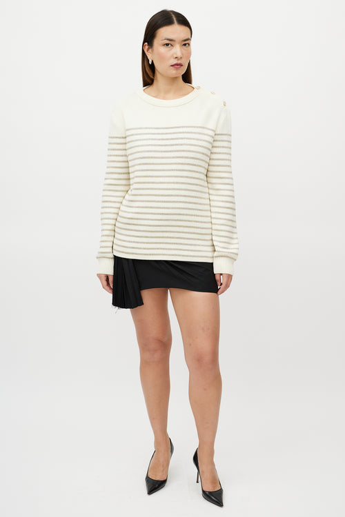 Saint Laurent Cream & Metallic Gold Striped Sweater