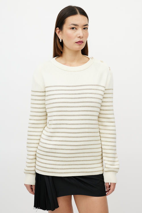 Saint Laurent Cream & Metallic Gold Striped Sweater