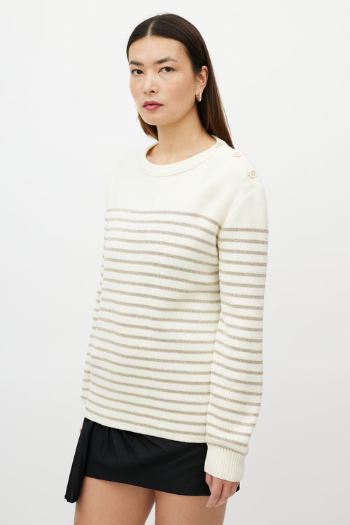 Saint Laurent Cream & Metallic Gold Striped Sweater