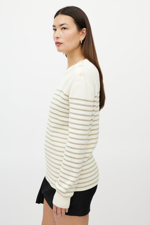 Saint Laurent Cream & Metallic Gold Striped Sweater