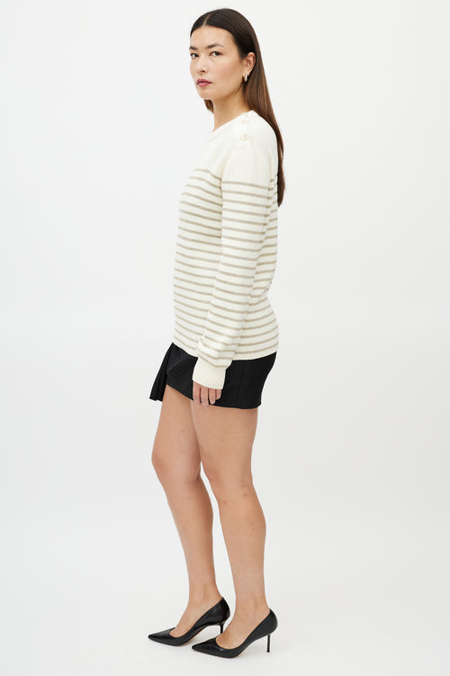 Saint Laurent Cream & Metallic Gold Striped Sweater