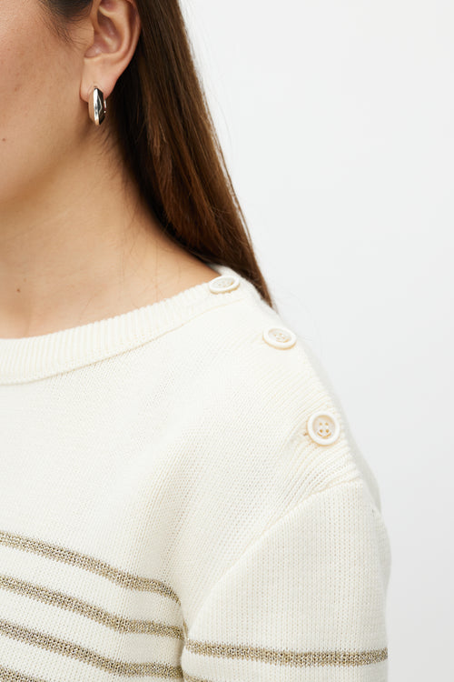 Saint Laurent Cream & Metallic Gold Striped Sweater