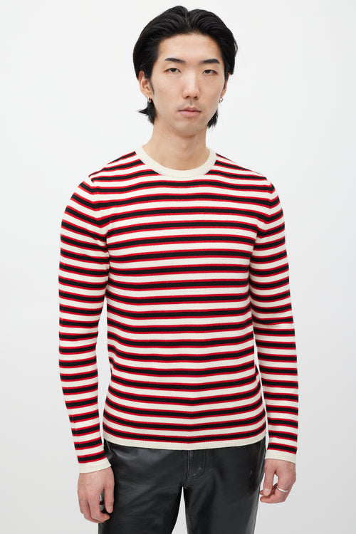 Saint Laurent Cream & Red Wool Knit Striped Sweater
