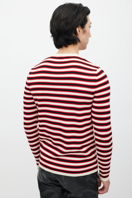 Saint Laurent Cream & Red Wool Knit Striped Sweater