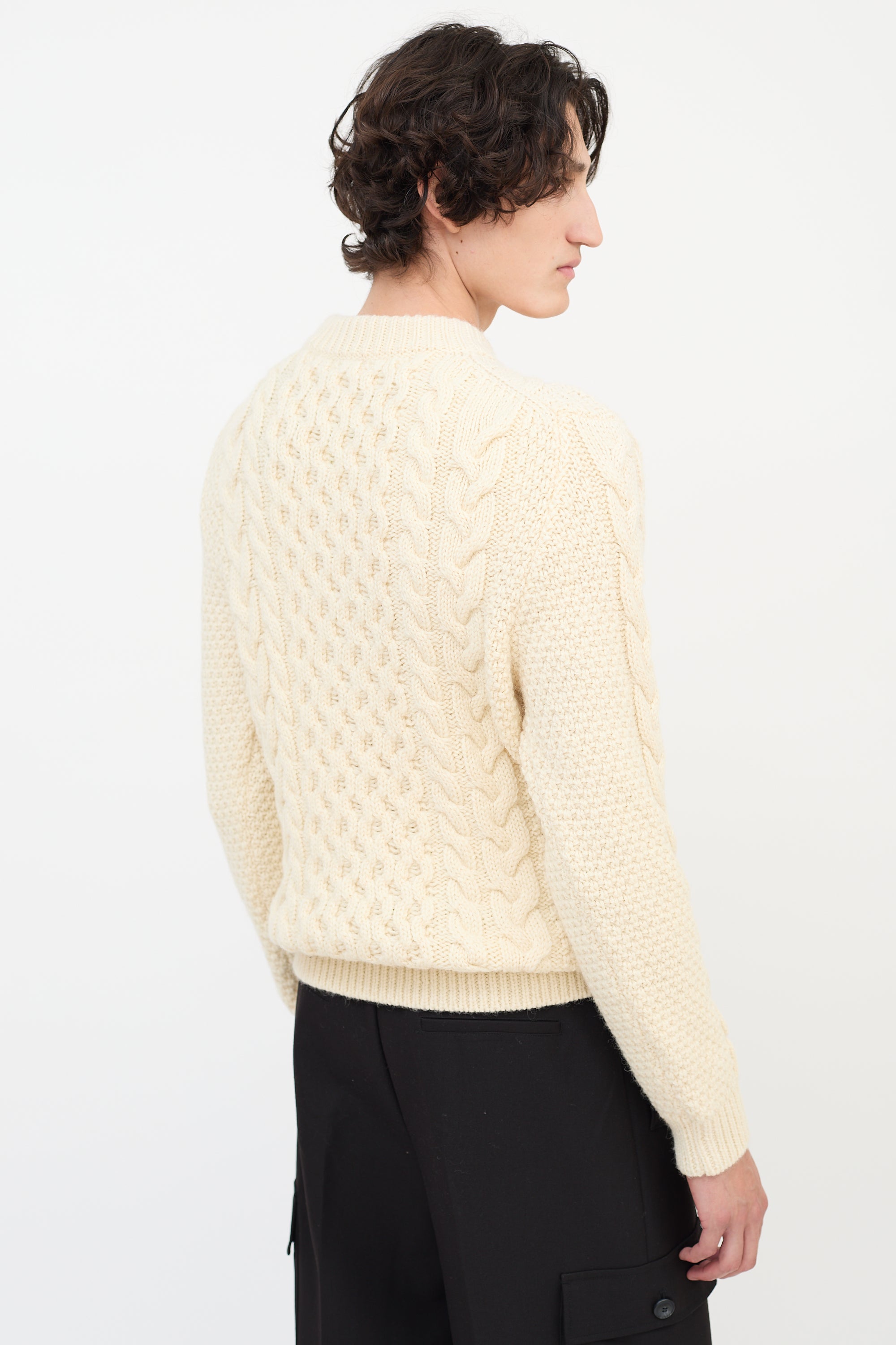 Saint Laurent Cream Wool Cable Knit  Sweater