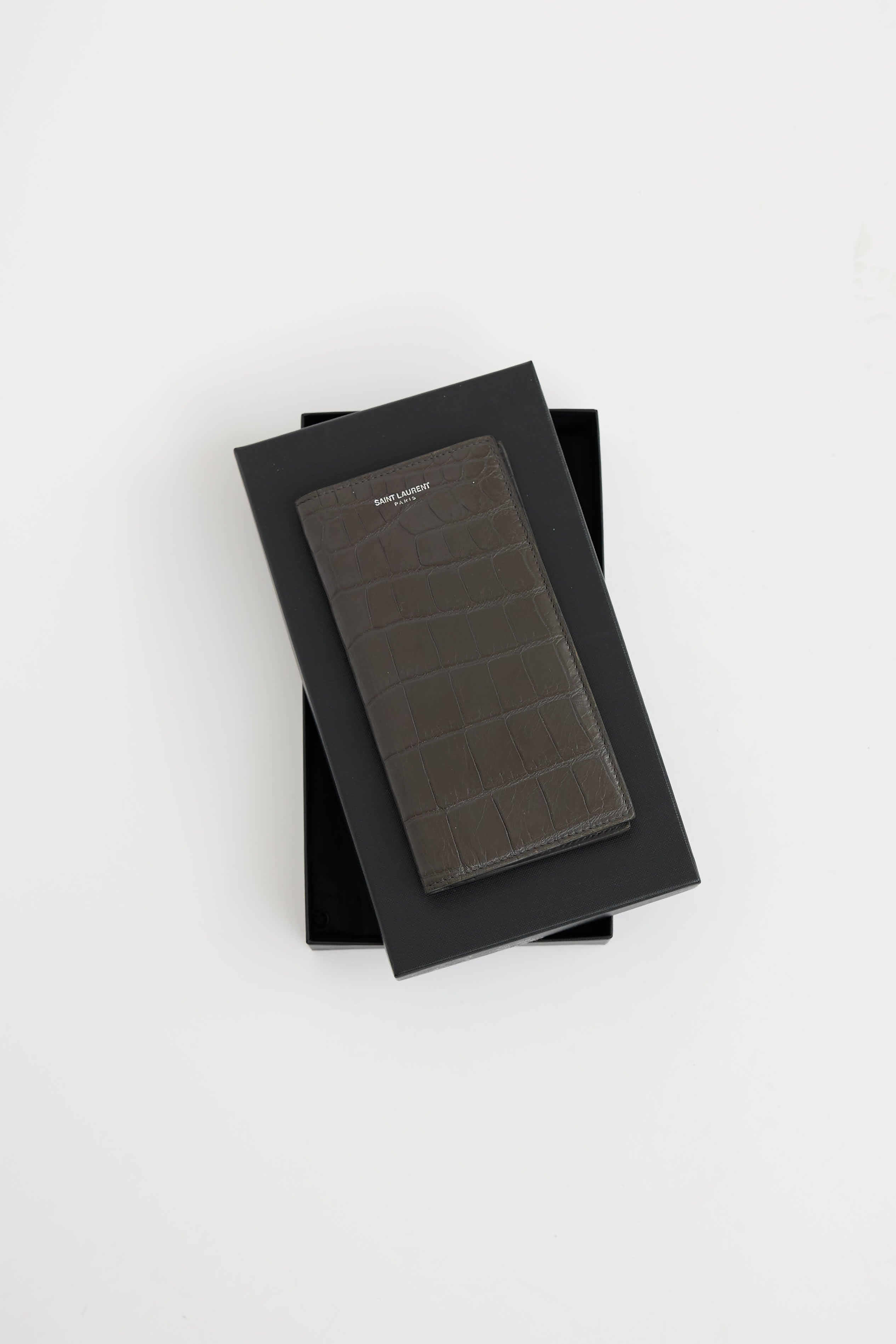 Saint Laurent Embossed Long Leather Bifold Wallet