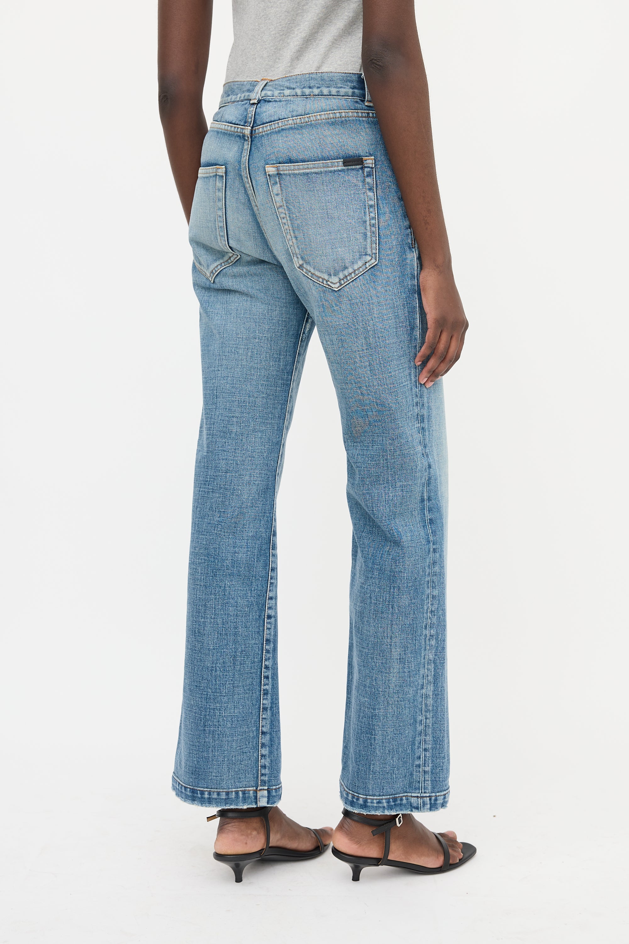 Saint Laurent Distressed Straight Leg Jeans