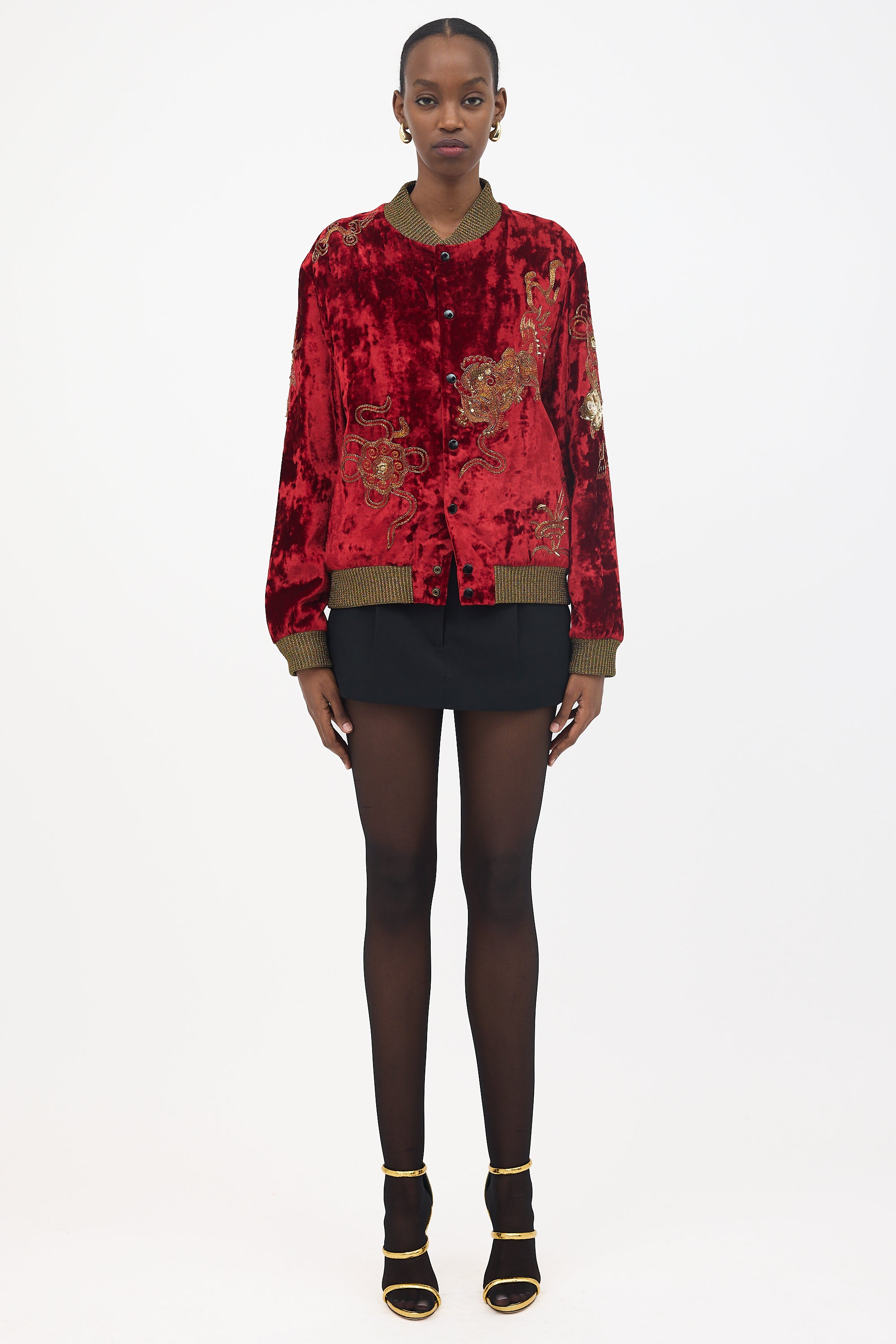 Saint Laurent FW 2019 Velvet Embroidered Bomber Jacket