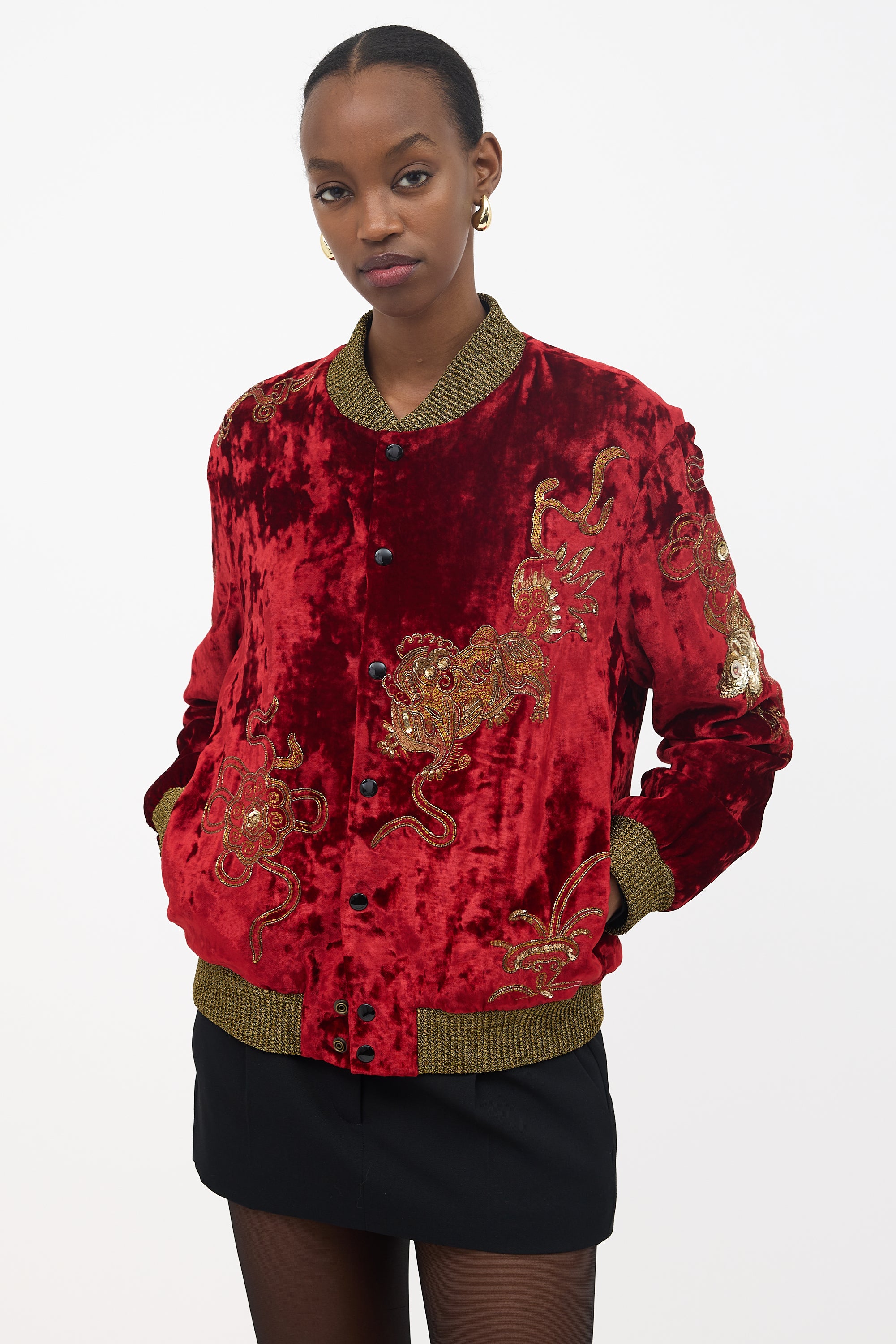 Saint Laurent FW 2019 Velvet Embroidered Bomber Jacket
