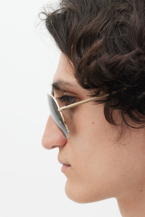 Saint Laurent Gold & Black Classic 11 Folk Aviator Sunglasses