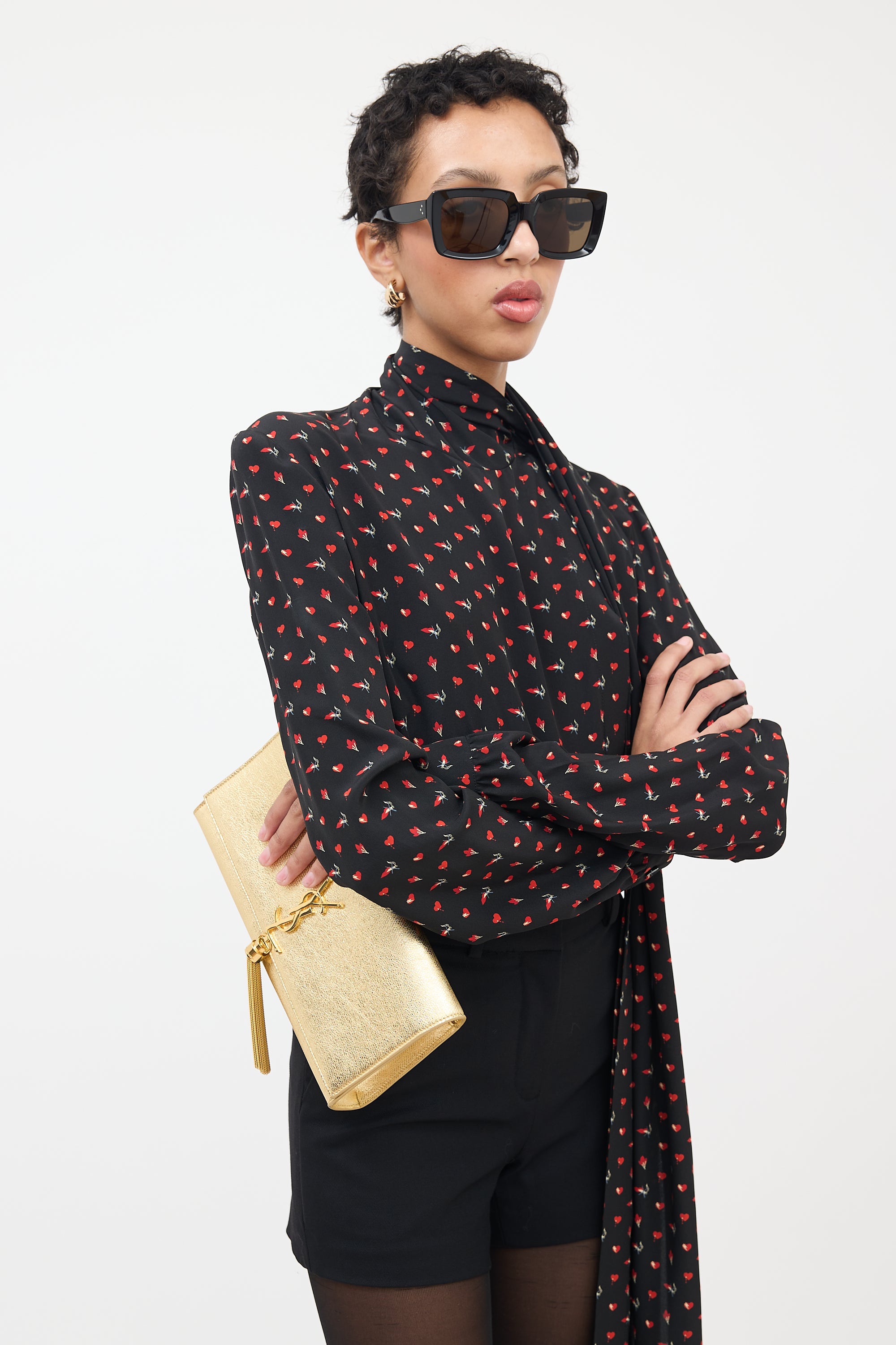Saint Laurent Gold Leather Kate Tassel Clutch