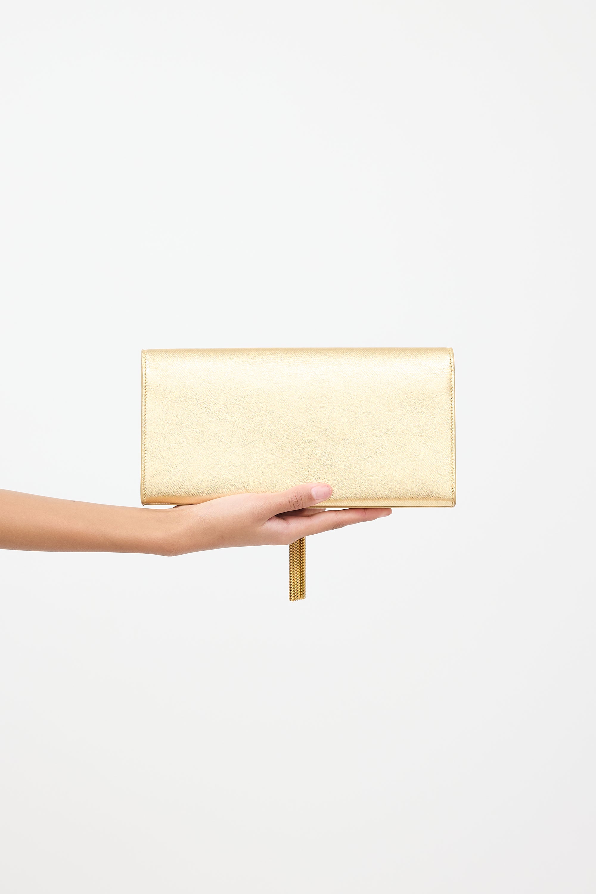 Saint Laurent Gold Leather Kate Tassel Clutch