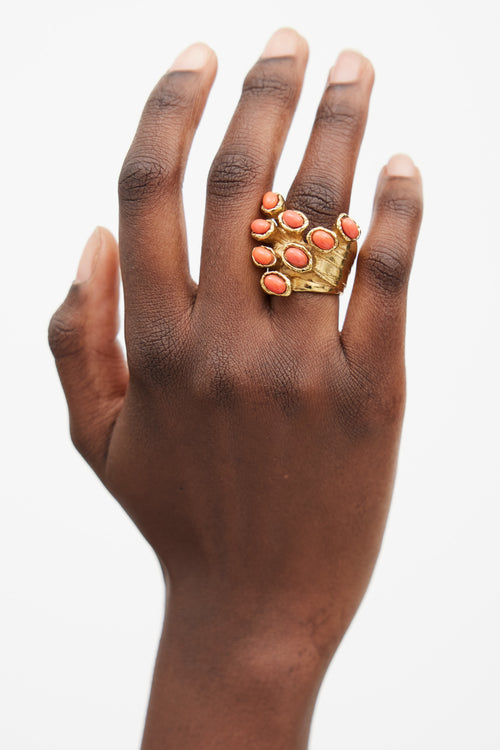 Saint Laurent Gold & Pink Enamel Arty Ring