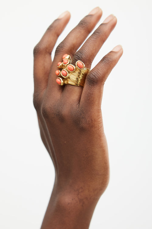 Saint Laurent Gold & Pink Enamel Arty Ring