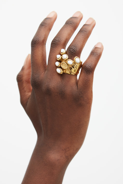 Saint Laurent Gold & White Enamel Arty Ring