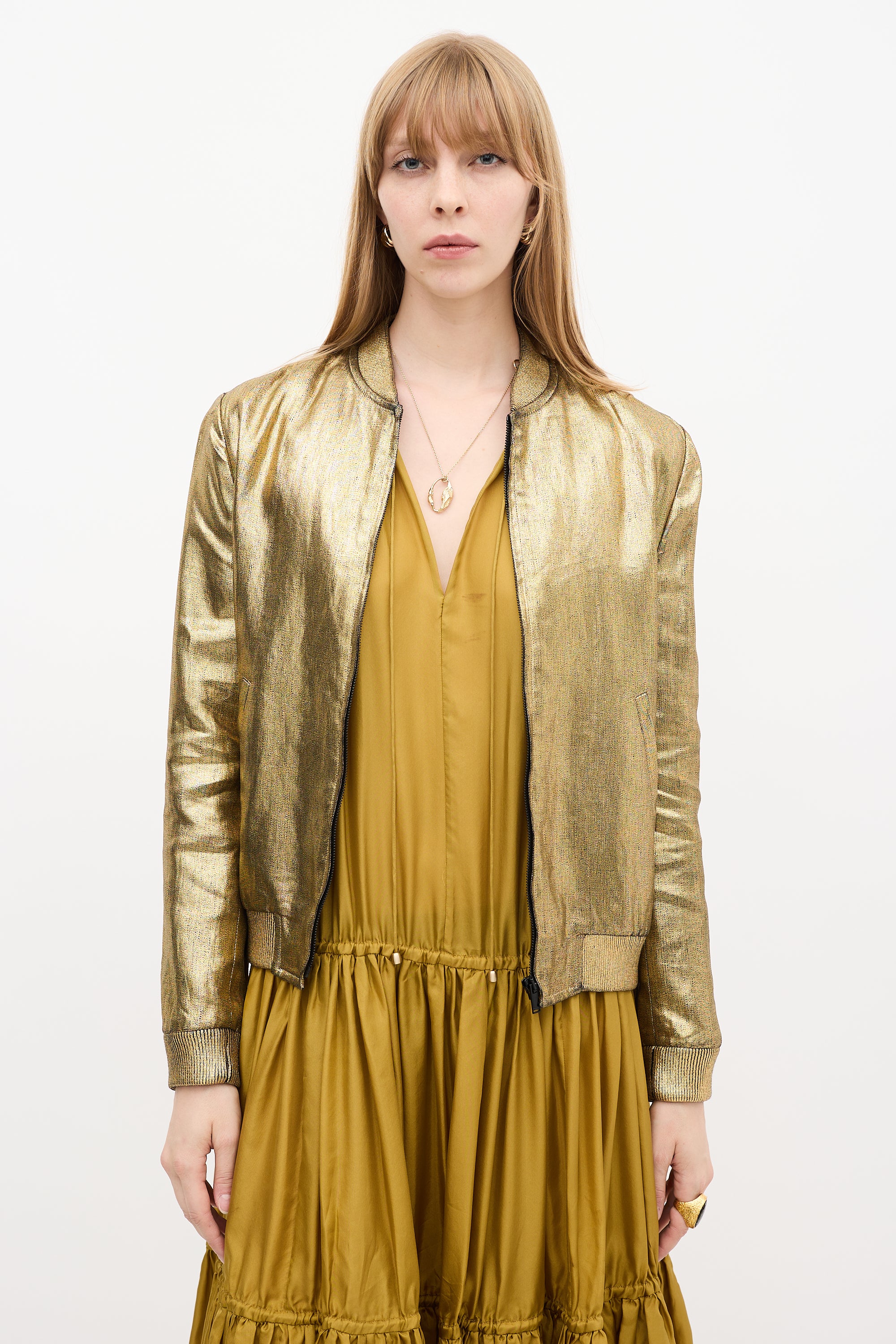Saint Laurent Gold Metallic  Bomber Jacket