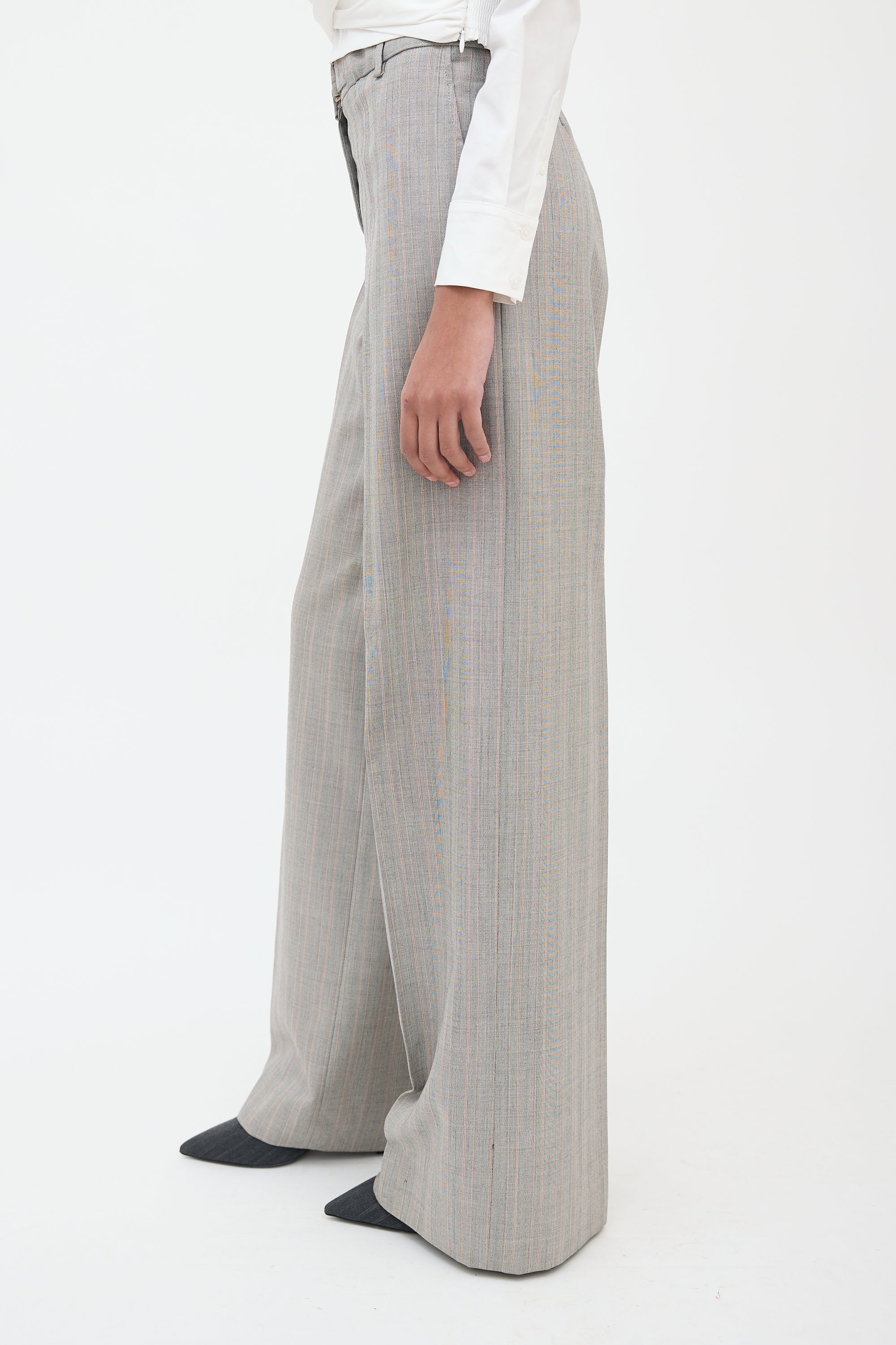 Saint Laurent Grey & Red Wool Herringbone Trouser