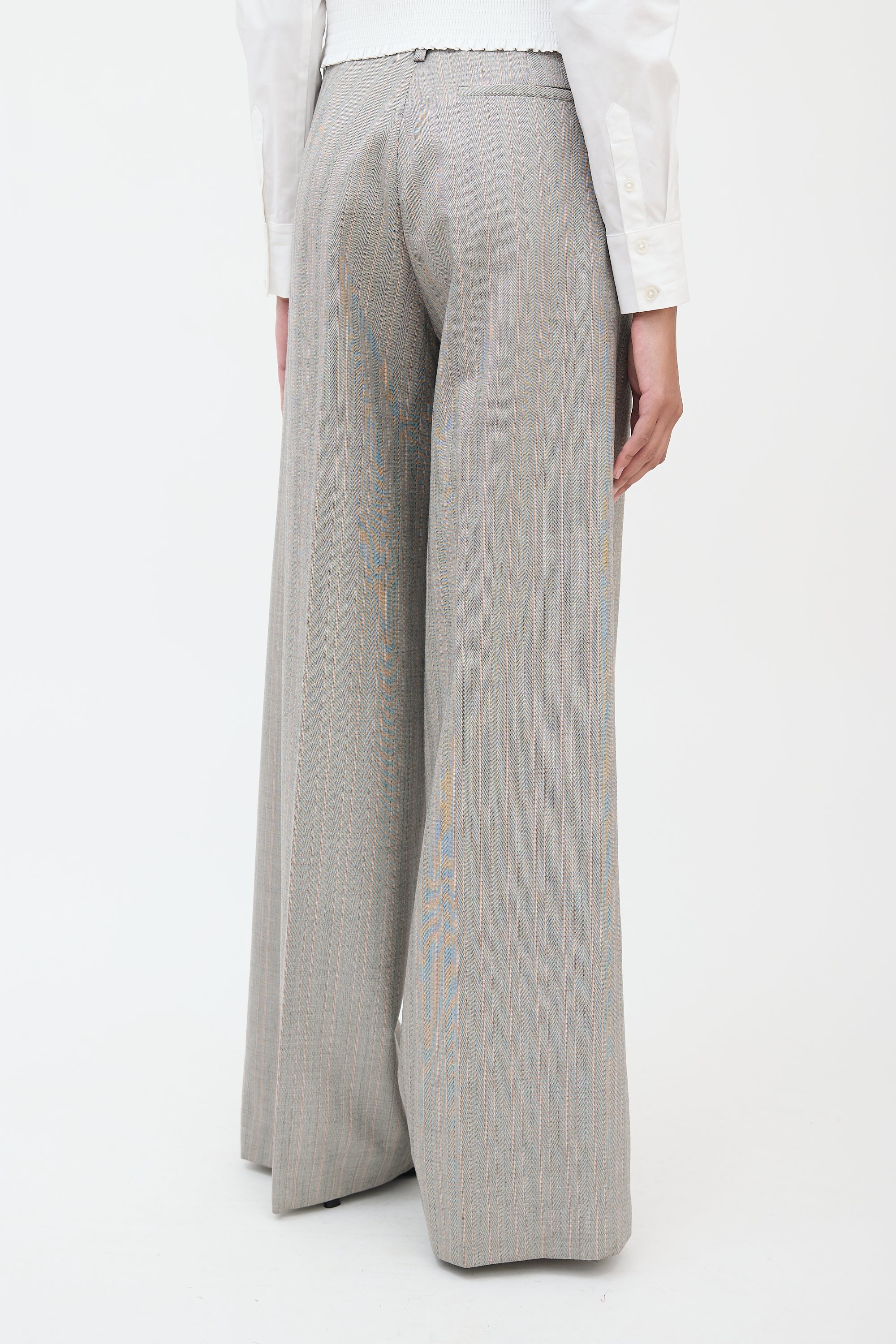 Saint Laurent Grey & Red Wool Herringbone Trouser
