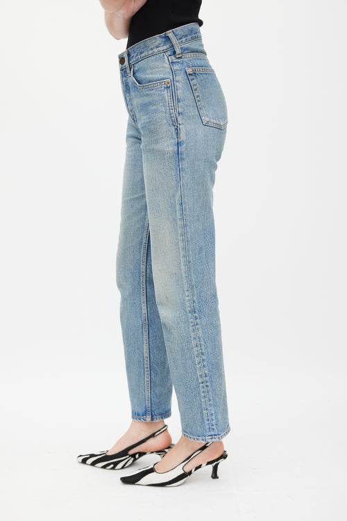 Saint Laurent Blue D41 Embroidered Skinny Jeans