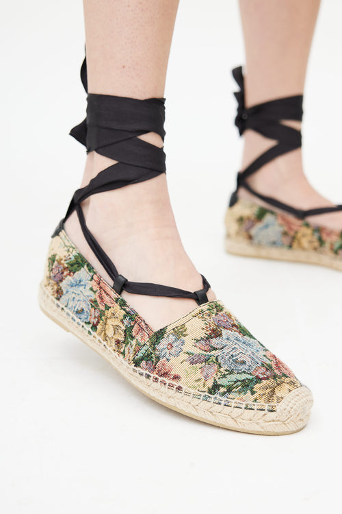 Saint Laurent Beige & Multicolour Woven Floral Espadrille