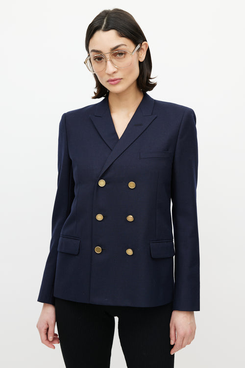 Saint Laurent Navy & Gold Wool Double Breasted Blazer