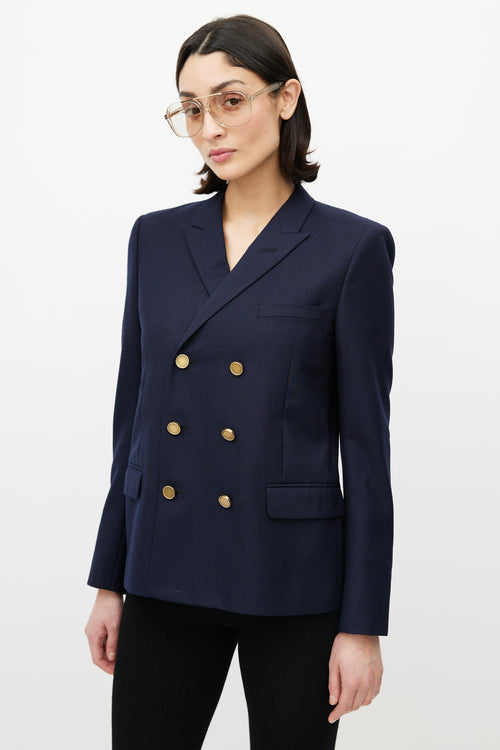 Saint Laurent Navy & Gold Wool Double Breasted Blazer