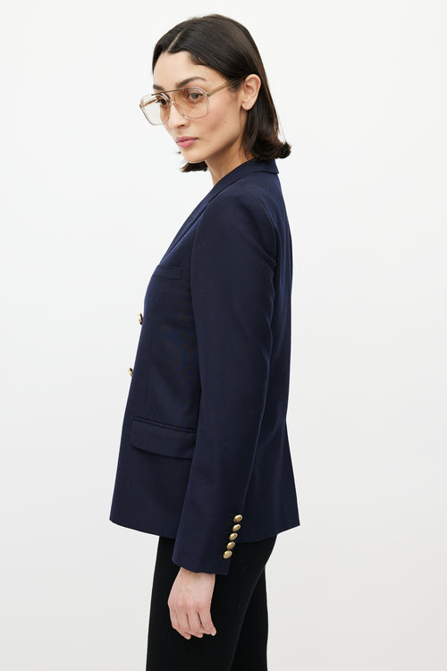 Saint Laurent Navy & Gold Wool Double Breasted Blazer