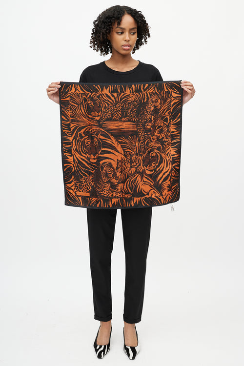 Saint Laurent Orange & Black Silk Scarf