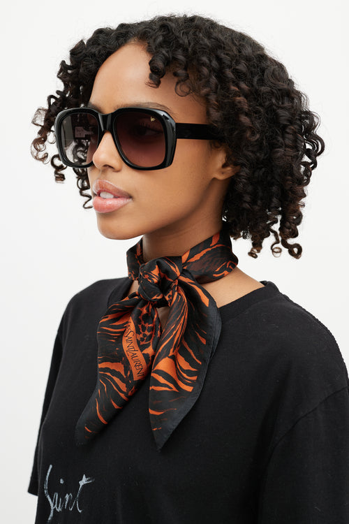 Saint Laurent Orange & Black Silk Scarf