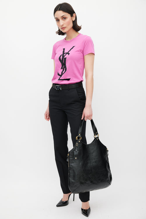 Saint Laurent Black & Gold Patent Leather Metropolis Tribute Tote