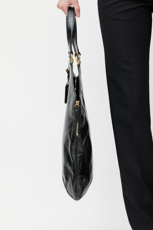 Saint Laurent Black & Gold Patent Leather Metropolis Tribute Tote