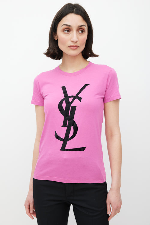 Saint Laurent Pink & Black Logo T-Shirt