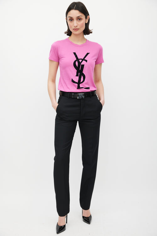 Saint Laurent Pink & Black Logo T-Shirt