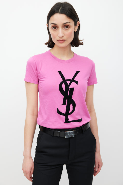 Saint Laurent Pink & Black Logo T-Shirt