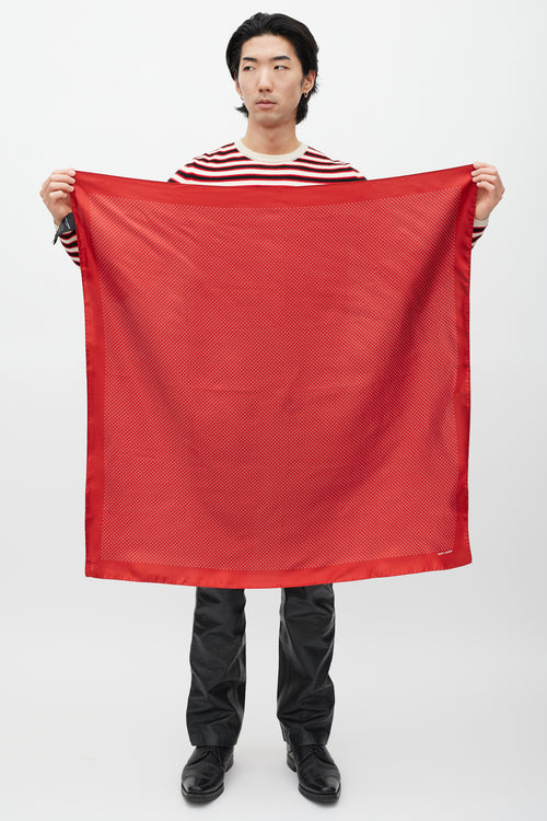 Saint Laurent Red & Black Silk Polka Dot Scarf