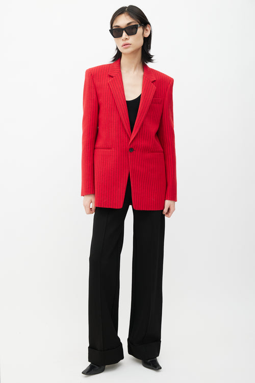 Saint Laurent Red & Black Wool Striped Blazer