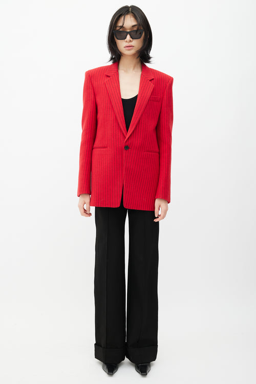 Saint Laurent Red & Black Wool Striped Blazer