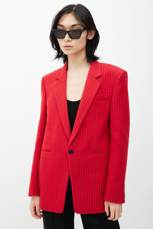 Saint Laurent Red & Black Wool Striped Blazer