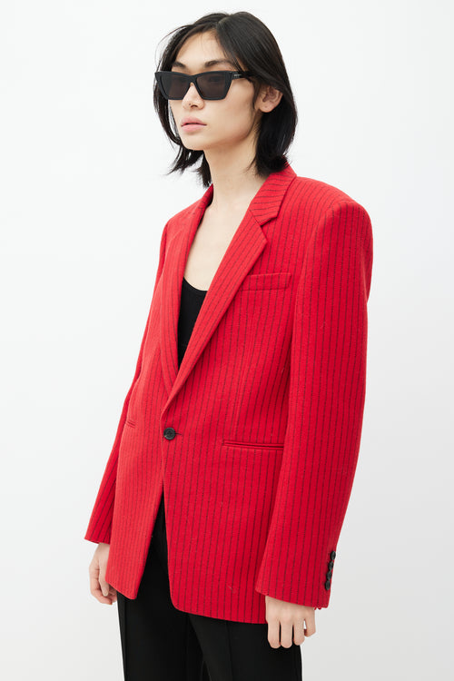 Saint Laurent Red & Black Wool Striped Blazer